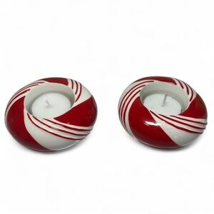 Yankee Candle Red and White Swirl Candle Holders